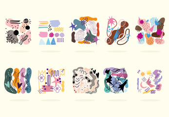 abstract backgrounds set, shapes brush strokes different texture