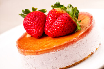 Strawberry cheesecake on a plate. High quality photo