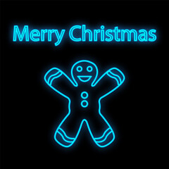 Gingerbread man neon sign. Ginger bread, cookie, biscuit. illustration in neon style for topics like Christmas, dessert, bakery