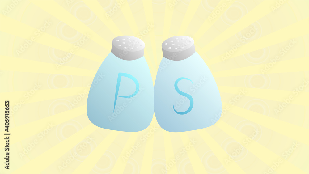 Poster salt and pepper sign. vector. dark red icon in lemon chiffon shutter bubble at red popart background