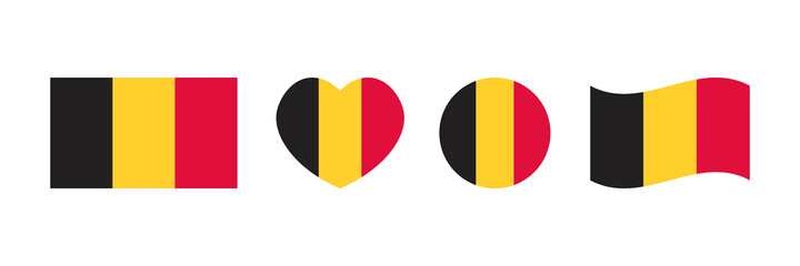 Set, collection of design elements with Belgium flags in different shapes for independence day and other national holidays design. - obrazy, fototapety, plakaty
