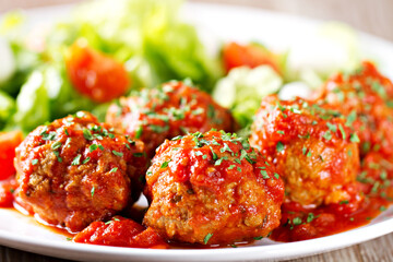 Handmade Meatballs with Side Salad. High quality photo