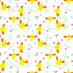 cute yellow birds spring pattern