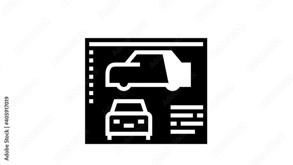 Poster car modeling program animated glyph icon. car modeling program sign. isolated on white background
