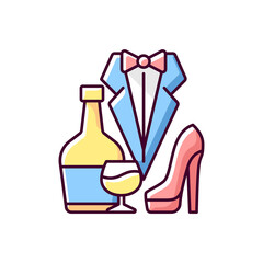 Bachelor party RGB color icon. Drinks for event. Club for man. Special occasion. Stag party for groom. Husband celebrate wedding. Marriage announcement. Isolated vector illustration