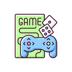 Game night RGB color icon. Entertainment and recreation for social event. Family leisure activities. Boardgames and videogames to spend time with friends. Isolated vector illustration
