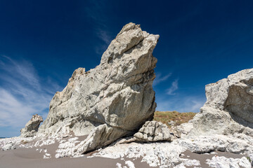 The rocky foreshore at Ward Beach that has been exposed as a result of the uplift of the seabed by...