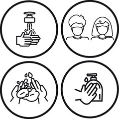 Coronavirus Prevention medical mask hand wash alcohol Set Icon
