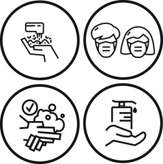 Infection prevention medical mask hand wash alcohol disinfection gargling icon