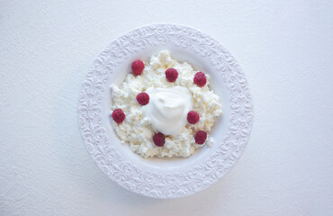 Cottage cheese with raspberries. Buffet luncheon. Banner. 