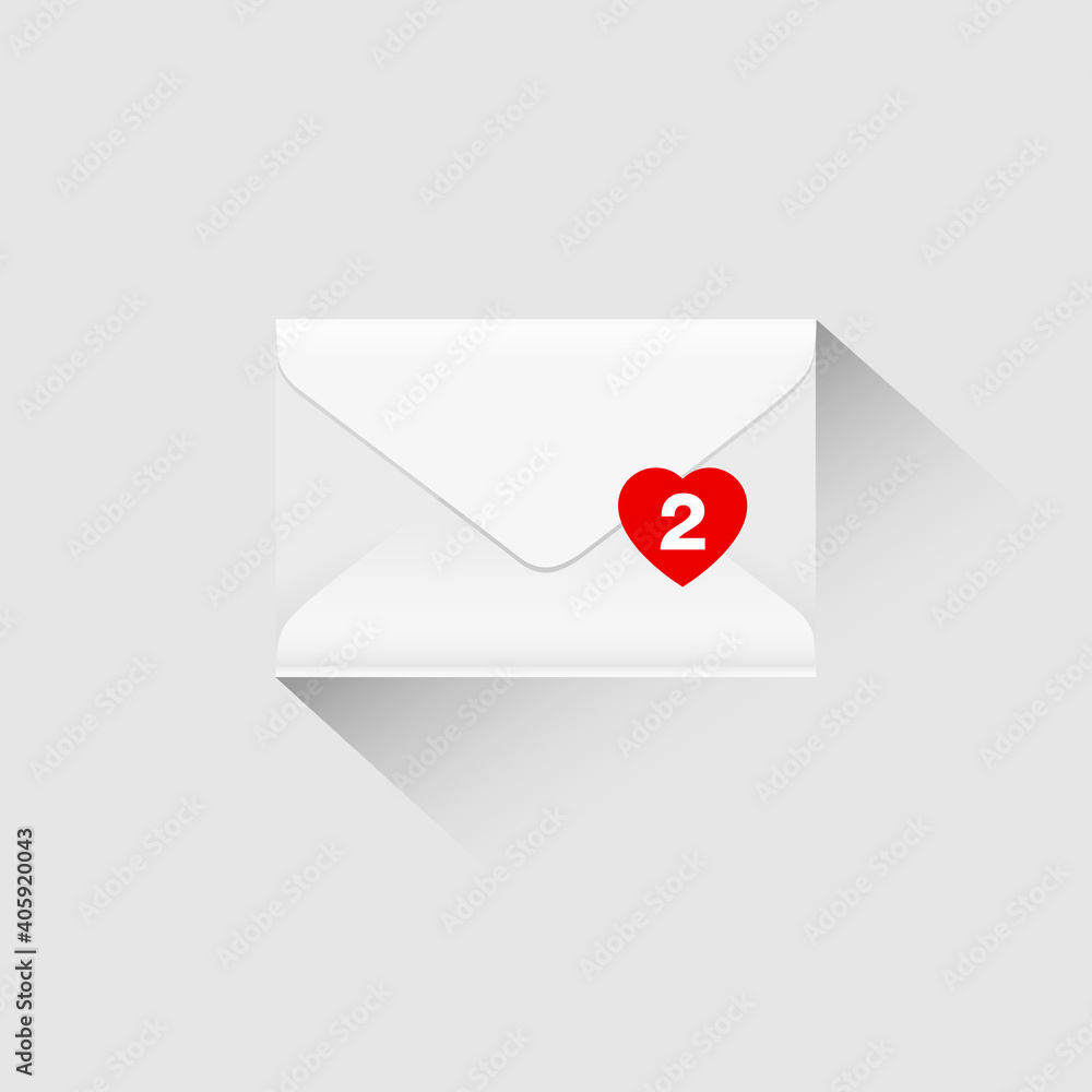 Poster simple envelope icon design with long shadow and inbox notification for incoming emails. inbox messa