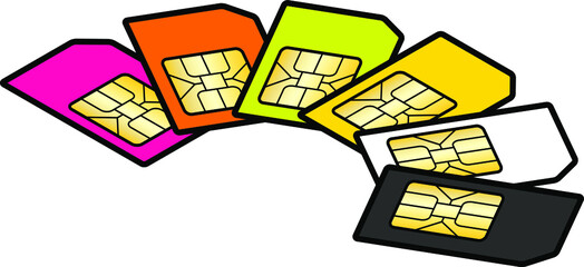 A selection of SIM cards of different colours.