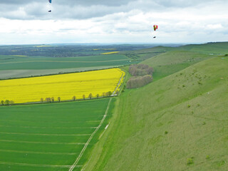 Paragliding above the Pewsey Vale at Golden Ball	