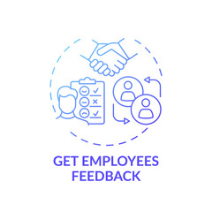 Getting employees feedback concept icon. Workplace wellness success tip idea thin line illustration. Productive feedback conversations. Team meetings. Vector isolated outline RGB color drawing