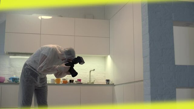 Crime Scene Site Police Photographer Indoors Forensic Domestic Murder Evidence