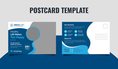 Medical health care postcard template design premium vector