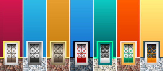 Rustic Colonial Windows Collection vector illustration.