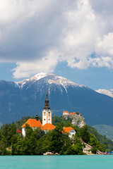 Lake Bled with mountains in Slovenia