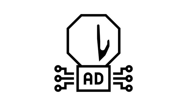 advertisement block technology animated black icon. advertisement block technology sign. isolated on white background