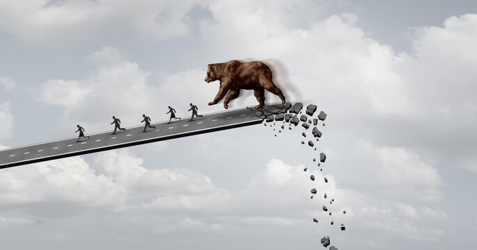 Bear Market Fear And Economic Panic Concept Trending Downwards As A Financial Loss Symbol And Bearish Stock Market Downward Trend As Investors Running Away From Ruin