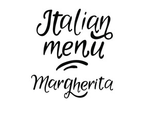 Italian menu, Margherita hand drawn text. Vector restaurant brochure, menu design. Vector café template with hand drawn graphic. Food flyer.
