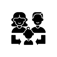 Heredity black glyph icon. Human life reproduction. Family generation. Couple of parent with daughter, son. Relative relation. Silhouette symbol on white space. Vector isolated illustration