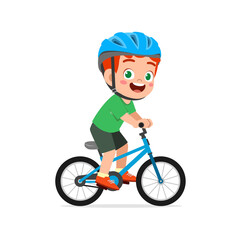 happy cute little kid boy riding bicycle
