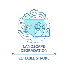Landscape degradation concept icon. Climate change idea thin line illustration. Harmful impact. Human-induced processes acting upon the land Vector isolated outline RGB color drawing. Editable stroke