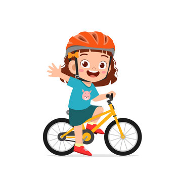 happy cute little girl boy riding bicycle