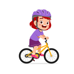happy cute little girl boy riding bicycle