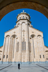 Obraz premium Priest Approaching Holy Trinity Cathedral of Tbilisi
