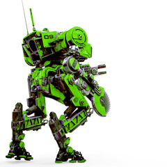 Fototapeta premium yellow combat mech is ready for war in a white background rear view