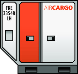 An air cargo container for loading into airplane cargo holds. Left hand half.