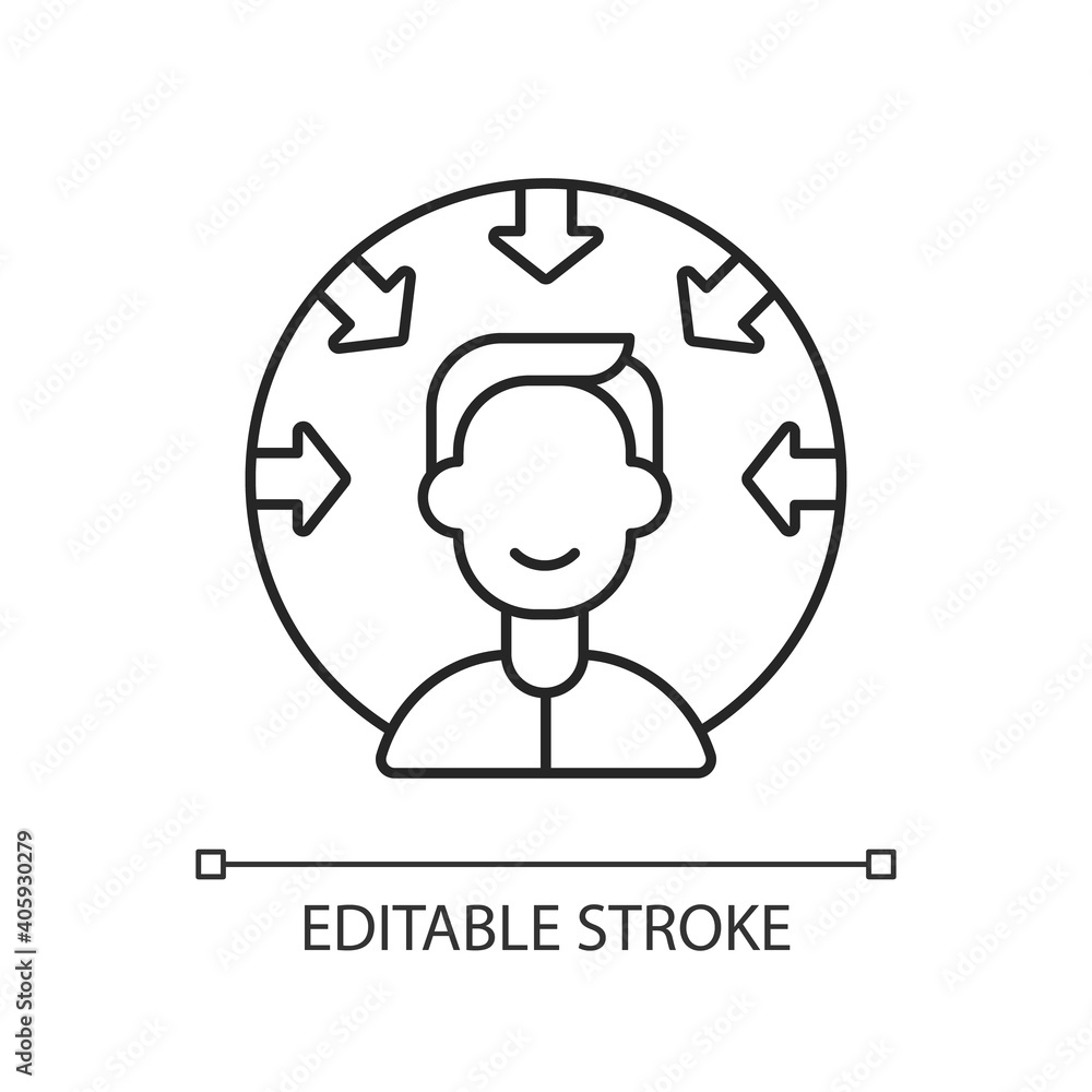 Poster customer centricity linear icon. service with integrity. core corporate values. thin line customizab