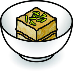A small white bowl of fried tofu.