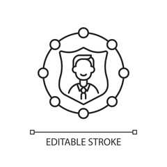 Accountability linear icon. Trust in business. Liability, service integrity. Core corporate value. Thin line customizable illustration. Contour symbol. Vector isolated outline drawing. Editable stroke