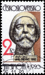 Postage stamp issued in the Czechoslovakia with the portrait of J. Zrzavy by Jan Simota. From the series on Czech and Slovak sculpture, circa 1982