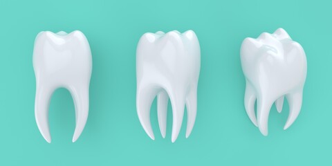 Dental 3d model with rotation. 3d rendering illustration isolated on blue background.