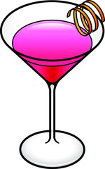 A cosmopolitan cocktail with a twist of citrus peel.