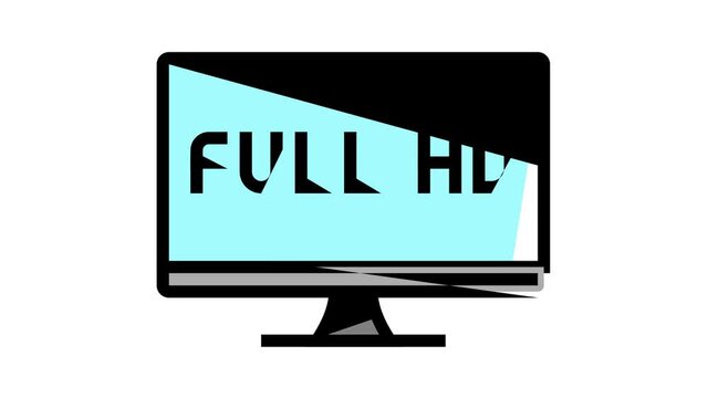 full hd resolution computer screen animated color icon. full hd resolution computer screen sign. isolated on white background