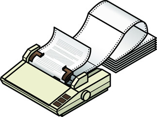A dot matrix printer with tractor-feed fan-fold paper. - obrazy, fototapety, plakaty
