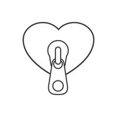 Día de San Valentín. Logotipo contorno corazón con cremallera con lineas en color gris