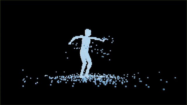 3D effects particle system dancing pixel man