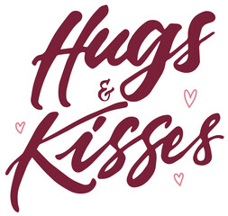 Obraz premium Hugs and kisses. Vector valentines greeting words, hand drawn calligraphy