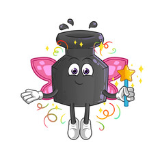 ink fairy with wings and stick. cartoon mascot vector