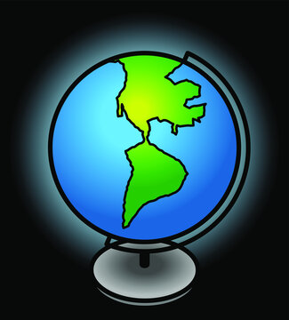 A Glowing Desk Top Globe On A Black Background.