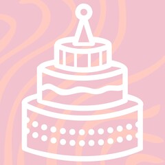 illustration of birthday cake on a pink striped background