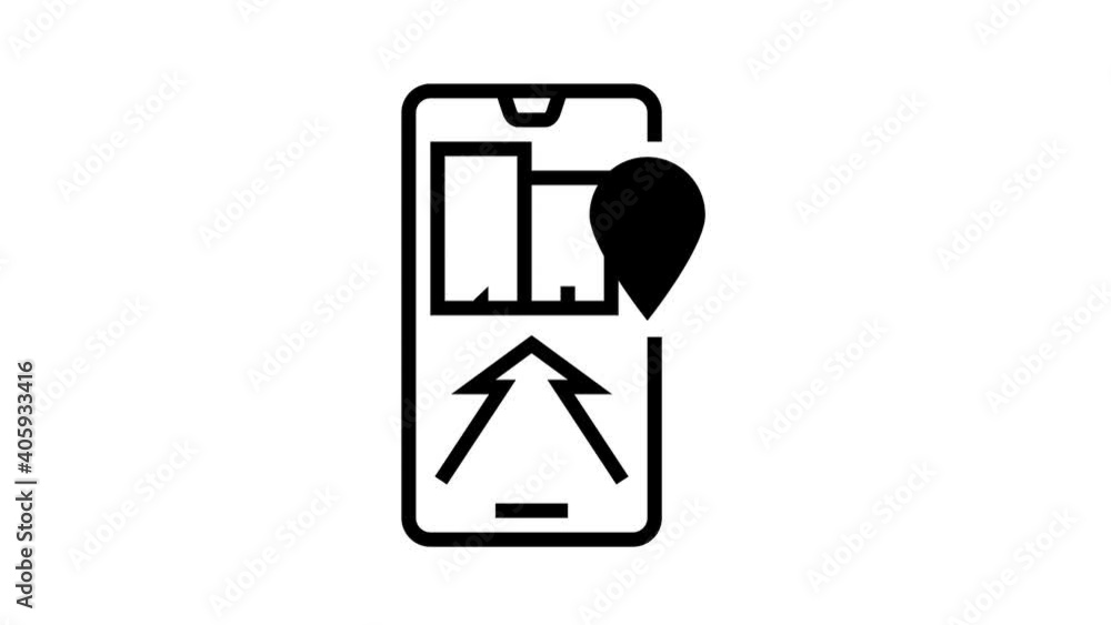 Poster mobile application navigation animated black icon. mobile application navigation sign. isolated on w