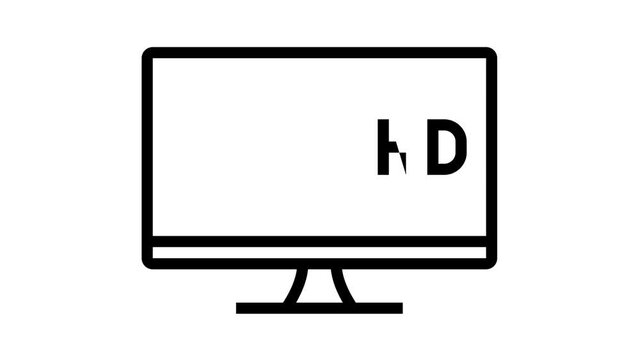 full hd resolution computer screen animated black icon. full hd resolution computer screen sign. isolated on white background