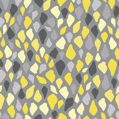 Vector Pattern in Ultimate Grey and Illuminating Yellow colors, leopard trendy print color exotic illustration. Ornament or drops with silhouette.